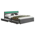 Produktbild: Juskys Polsterbett Lyon 180x200 cm mit Bettkasten, LED Beleuchtung, Lattenrost & Kunstleder, grau, Bett Bettgestell Doppelbett Ehebett