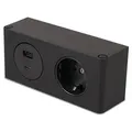 Produktbild: kalb | 2-fach Steckdosenleiste zur Montage, 1x 230V und 2x USB Steckdosen, 140x46x62.5 mm, Anschlusskabel mit Stecker, schwarz