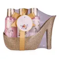 Produktbild: Accentra Geschenkset ROMANTIC DREAMS für Frauen, Bade Wellness Pflegeset im High Heel Glitterpumps Design in Rosa Gold, Tea Rose & Velvet Duft, 100 ml Duschgel, 100 ml Bodylotion, 130 g Badesalz