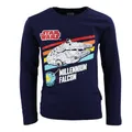 Produktbild: Star Wars Jungen Langarmshirt „Millennium Falcon“ – Offizielles Lizenzprodukt – 100 % Baumwolle – Größen 134–164 – Dunkelblau oder Schwarz, Farbe: Dunkelblau, Bekleidungsgröße: 158