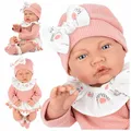 Produktbild: Kinderplay Lili Babypuppe 41 cm – Weichkörperpuppe mit Geräuschen, realistisch – sprechende Puppe mit Zubehör, Fläschchen, Schnuller, Outfit – ab 3 Jahren, Geschenk – Modell KP4180