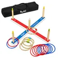 Produktbild: Toyfel XXL Mitty Toss Wurfspiel für Innen- und Außenbereich, für Erwachsene und Kinder mit 15 Ringen (10 aus Kunststoff & 5 aus Seil), FSC® Kiefernholz, für die ganze Familie