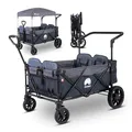 Produktbild: elvent® WagonPro Premium Bollerwagen/Handwagen faltbar mit Dach I 4 Sitzplätze | groß I Sitzpolster, Hecktasche, Off-Road-Reifen, Feststellbremse, 5-Punkt-Gurt I für 4 Kinder (Blau)
