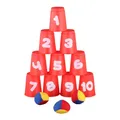 Produktbild: Idena Ballwurfspiel 10 rote Becher und 3 Bälle Kindergeburtstag Gartenspielzeug