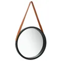 Produktbild: vidaXL Wandspiegel mit Riemen Vintage Retro Hängespiegel Dekospiegel Spiegel Badspiegel Rundspiegel Flurspiegel Garderobe 40cm Schwarz