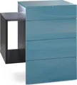 Produktbild: Vladon Nachttisch Queens, Germany, Nachttischschrank mit 2 Schubladen und 1 seitlichem Fach zur Wandmontage, Schwarz matt/Petrol Hochglanz, inkl. LED Unterbaustrahler weiß (60 x 63 x 36 cm)