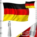 Produktbild: KESSER® Teleskop Fahnenmast Aluminium 6,30m Bodenhülse 60cm inkl Deutschlandfahne Höhenverstellbar Flaggenmast Mast Deutschland Flagge Alu - Silber
