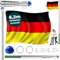 Produktbild: KESSER® Teleskop Fahnenmast Aluminium 6,30m Bodenhülse 60cm inkl Deutschlandfahne Höhenverstellbar Flaggenmast Mast Deutschland Flagge Alu (Silber)