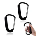 Produktbild: 2 x Karabinerhaken, groß, schwarz, mit Clip, aus Metall, Camping, Aluminiumlegierung, Federschnallen, 16 x 10 cm, für Einkaufstaschen, Aufbewahrungstaschen, Regenschirme, Handtaschen an Ort und Stelle