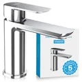 Produktbild: Bächlein Badarmatur Mizarela in klassischem Design, Einhebelmischer mit langlebiger Keramikkartusche und Montage-Set, Bad Wasserhahn Chrom - flacher Auslauf
