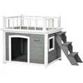 Produktbild: PawHut Hundehütte Hundehaus mit Balkon und Treppe, erhöhtes Kleintierhaus mit Fenster für mittelgroße & große Hunde aus Tannenholz   Aosom.de