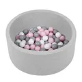 Produktbild: SELONIS Bällebad Bällepool Für Baby Kinder 70X30cm/150 Bälle Rund, Hellgrau: Weiß/Grau/Puderrosa