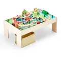 Produktbild: VEVOR Holz Aktivitätstisch, 84-teilig, mit zusammenklappbarem Aufbewahrungsbehälter, 3-in-1-Eisenbahnset zum Spielen, Malen, Lesen, Essen, kreatives Spielzeugset für Kinder ab 3 Jahren