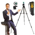 Produktbild: Autofokus Webcam mit Ringlicht Lampe + 113cm Stativ Full HD 1920x1080p Mikrofon