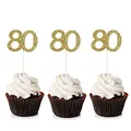 Produktbild: Unimall Global 24 Stück Gold Glitter 80th Cupcake Toppers 80. Geburtstag Cupcake Picks Kuchen Picks Party Dekorationen