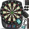 Produktbild: RE:SPORT® Dartscheibe Elektronisch Profi Set mit 12 Pfeilen + 24 Pro Flights + 100 Pfeilspitzen & Zubehör | E Dartautomat für 1–8 Spieler mit ...