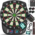 Produktbild: RE:SPORT® Dartscheibe Elektronisch Profi Set mit 12 Pfeilen + 24 Pro Flights + 100 Pfeilspitzen & Zubehör | E Dartautomat für 1–8 Spieler mit 427 Varianten | Elektrisches Dartboard mit LED Anzeige
