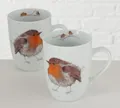 Produktbild: BOLTZE GRUPPE GmbH Tasse Tassen Becher Kaffeebecher Robin, Vogel Porzellan H 11 cm 2er Set