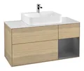 Produktbild: Villeroy & Boch Finion Waschbeckenunterschrank für Becken mittig Regal rechts für Finion / Memento 2.0 3 Auszüge mit Beleuchtung (1x LED) 1200 x 603 x 501 mm - Oak Veneer / Anthracite Matt Lacquer / Glass White Matt - F171GKPC