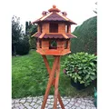 Produktbild: DARLUX Vogelvilla wetterfest von L bis XL Futterhaus Vogelhaus mit oder ohne Ständer in Braun mit Rot, Grün oder Blau für Garten und Balkon (Größe L mit Ständer, Rot - Braun)