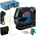 Produktbild: Bosch Professional Linienlaser GLL 2-15 G (grüner Laser, Innenbereich, Halterung LB 10, Deckenklammer, sichtbarer Arbeitsbereich: bis 15 m, 4x AA-Batterie, Handwerkerkoffer)