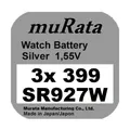 Produktbild: 3x Murata/Sony 399 Uhren-Batterie Knopfzelle SR927W AG7 Silberoxid Blister Neu
