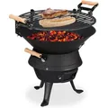 Produktbild: Grillfass Gusseisen, höhenverstellbarer Grillrost, Belüftung, Fassgrill für Holzkohle, hbt 40x45x36cm, schwarz - Relaxdays