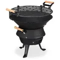 Produktbild: Relaxdays Grillfass Gusseisen, höhenverstellbarer Grillrost, Belüftung, Fassgrill für Holzkohle, HBT 40x45x36cm, schwarz