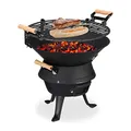 Produktbild: Relaxdays Grillfass Gusseisen, höhenverstellbarer Grillrost, Belüftung, Fassgrill für Holzkohle, HBT 40x45x36cm, schwarz