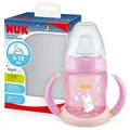 Produktbild: NUK First Choice Trinklernflasche mit Leuchteffekt, 6-18 Monate, 150 ml, Anti-Colic-Ventil, auslaufsicherer Trinkschnabel, Ergonomische Griffe, BPA-frei, Hase (pink), 1 Stück (1er Pack), 10215373