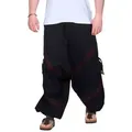 Produktbild: KUNST UND MAGIE Haremshose Haremshose Herren Unisex Baumwolle – Goa Hose mit Taschen Aladinhose rot|schwarz L/XL