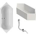 Produktbild: Sechseck Badewanne Fluvia - 190x80 cm, aus hochwertigem Sanitäracryl, Weiß glänzend, Komplett Set inkl. Wannenträger und Ablauf - Schulte