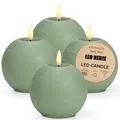 Produktbild: LED Kerzen Kugeln 4er Set aus Echtwachs mit Timerfunktion - Kerzen realistisch flackernde Flamme warmweiß Ø 10 x 9 cm - Elektrische Wachskerzen Salbeigrün als gemütliche Tischdeko