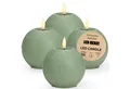 Produktbild: matches21 HOME & HOBBY LED-Kerze LED Kerze Kugeln 4er Set Wachs, Flackernde Flamme, Ø 10x9, Salbei (4-tlg), Praktisch mit Fernbedienung & Timerfunktion