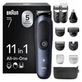 Produktbild: Braun All-in-One Trimmer-Set 7, 11-in-1 Multigroom, Barttrimmer, Nasenhaartrimmer, Haarschneidemaschine für Gesicht, Kopf und Körper, 120 Min Akku, 14 Längen (3–21 mm), Wasserdicht, AIO7540, Blau