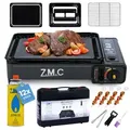 Produktbild: ZMC Gaskocher 2in1 Tragbarer Gaskocher + Gasgrill Campingkocher inkl. Gaskartuschen, (mit Grillplatte + Grillrost, Wärmeleistung: 2,2KW, für Outdoor und indoor, indoor), inkl. Grillzubehör + und Aufbewahrungskoffer, Piezo-Zündung, 3,8kg Gaskocher + Gasgrill mit 12 Gaskartuschen