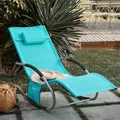 Produktbild: SoBuy OGS28-HB Sonnenliege Gartenliege wetterfest Liegestuhl Schaukelstuhl mit Kopfkissen Relaxliege Schaukelliege Strandliege bis 150 kg Türkis