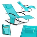Produktbild: SoBuy Sonnenliege Gartenliege wetterfest Liegestuhl Schaukelstuhl mit Kopfkissen Relaxliege Schaukelliege Strandliege Outdoor Terrasse Balkon Camping bis 150 kg Türkis Gartenmöbel OGS28-HB