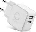 Produktbild: CELLONIC, USB Ladegerät – Doppel USB Netzadapter mit 2 Ports kompatibel mit Handy, Smartphone, Tablet, Powerbank & mehr – EU Stecker Schnellladegerät (17W, 3.4A)