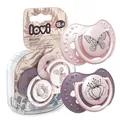 Produktbild: LOVI Silikon Schnuller dynamisch Botanic 2 St. Schützt den Saugreflex, Stillen sicher, Biss und Sprechen sicher, Antiallergisch (Rosa Girl, 18 m+)