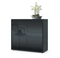 Produktbild: Vladon Kommode Ben V1 (Kommode, mit 2 Türen und 2 Schubladen), Schwarz matt/Schwarz Hochglanz (79 x 74 x 36 cm)