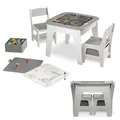 Produktbild: Juskys Kindersitzgruppe Milou - Set mit 2 Stühlen & 1 Tisch - Kindertisch Holz - Spieltisch mit Stauraum - Sitzgruppe für Kinder, Maltisch - Grau