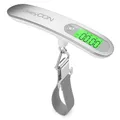 Produktbild: deleyCON Digitale Kofferwaage Gepäckwaage mit Display (bis 50kg, Inkl. Batterie) Tragbare Waage mit Haken für Reisekoffer Küche Angeln Hängewaage Fischwaage mit TARA Funktion Silber/Weiß
