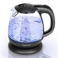 Produktbild: Aigostar Elfin - Glas Wasserkocher Klein 1 Liter, 2200W Reisewasserkocher mit LED-Beleuchtung, Schnellkocher aus Borosilikatglas, Mini wasserkocher Wohnheim Büro Küche, BPA-Frei, Schwarz