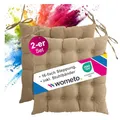 Produktbild: wometo 2er Set Sitzkissen Stuhl 40x40 Oeko-TEX - beige Sitzpolster Stuhlkissen mit Bändern/Schleifen für Indoor und Outdoor (2 Stück)