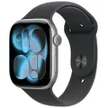 Produktbild: Apple Watch Series 11 GPS 46mm Space Grey Aluminiumgehäuse mit schwarzem Sportarmband - M/L