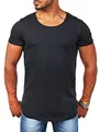 Produktbild: Young & Rich Herren Uni T-Shirt mit tiefem Rundhals Ausschnitt einfarbig körperbetontes Basic Tee Vintage Look 1702, Grösse:M, Farbe:Schwarz