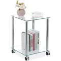 Produktbild: Relaxdays Beistelltisch Glas Metall Silber mit Rollen 46 cm x 34 cm x 34 cm 3,4 kg