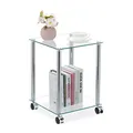 Produktbild: Relaxdays Beistelltisch mit Rollen, eckig, Glas & Stahl, transparent/silber