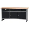 Produktbild: Küpper Werkbank m. 3 Türen & 3 Schubladen 84 x 170 x 60 cm Schwarz-Hellgrau